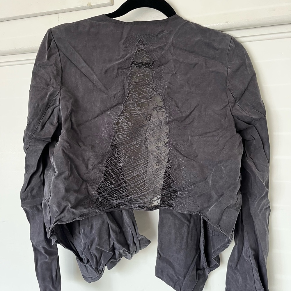 LUSH Gray Distressed Jacket with Mesh Detail